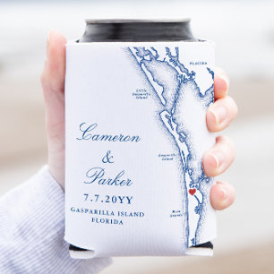 Gasparilla Island FL Map Navy Blue Wedding Favour Can Cooler
