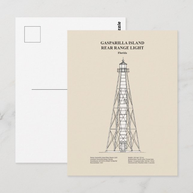 Gasparilla Island Rear Range Light - Florida - SBD Postcard (Front/Back)