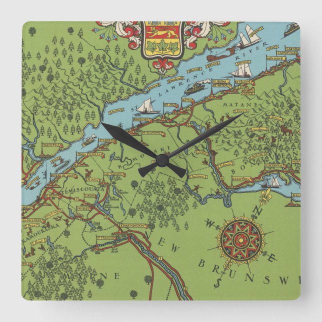 Gaspe Peninsula, Canada Map Square Wall Clock (Front)