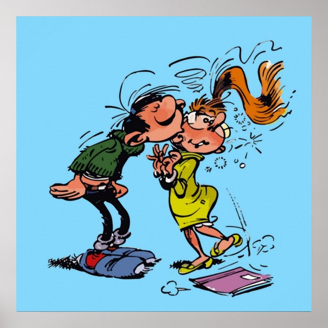 Gaston Lagaffe kissing girl Poster (Front)