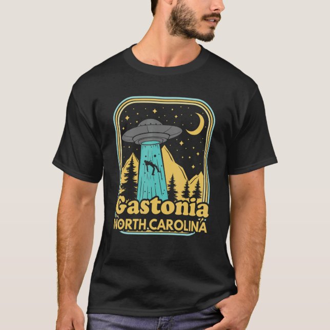 Gastonia North Carolina Ufo Alien 80s Retro State  T-Shirt (Front)