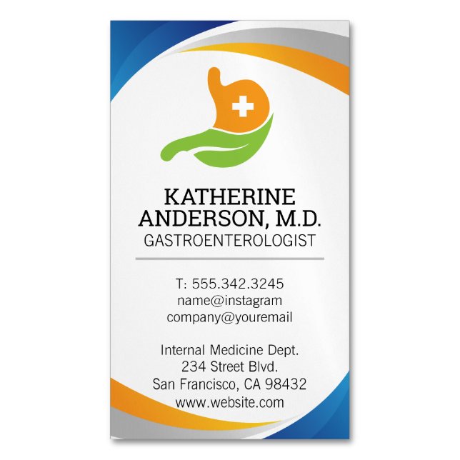 Gastroenterologist Logo | Internal Medicine Magnetic Business Card (Front Vertical)