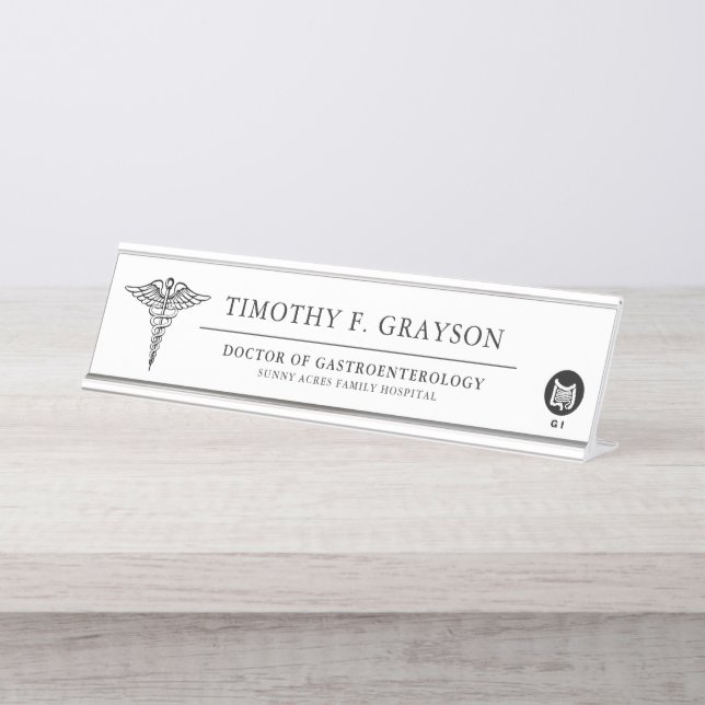Gastroenterologist Personalised Black Desk Name Plate (Front)