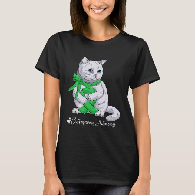 Gastroparesis Awareness Month Green Ribbon Cat T-Shirt (Front)