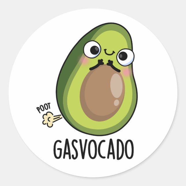Gasvocado Funny Farting Avocado Pun  Classic Round Sticker (Front)