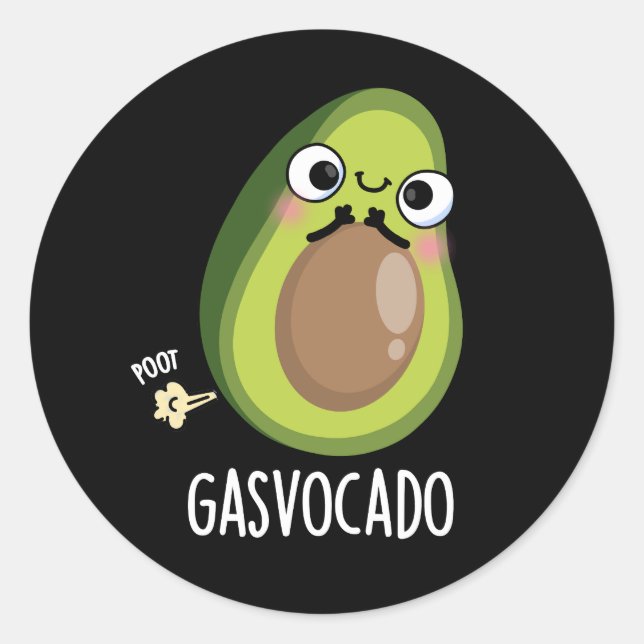 Gasvocado Funny Farting Avocado Pun Dark BG Classic Round Sticker (Front)