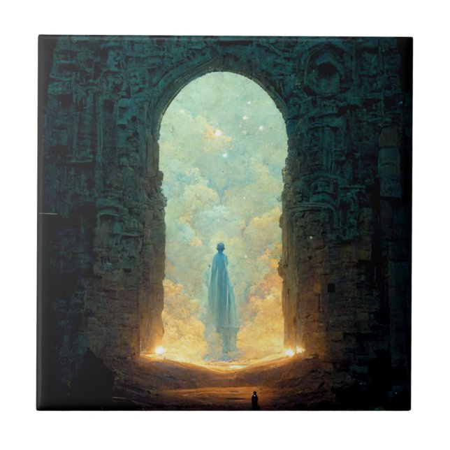 Gate of the Gods Fantasy Sci-Fi Art Ceramic Tile (Front)
