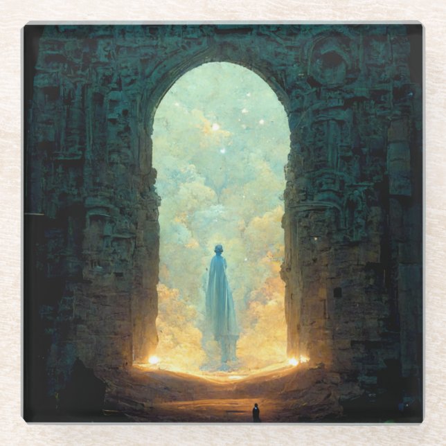 Gate of the Gods Fantasy Sci-Fi Art Glass Coaster (Front)