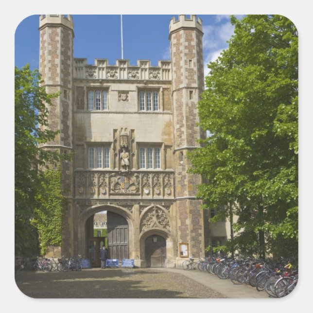 Gate to Trinity College and rows of bicycles, Square Sticker (Front)