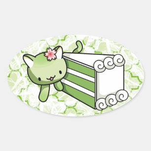 Gateau Matcha Kitty Oval Sticker
