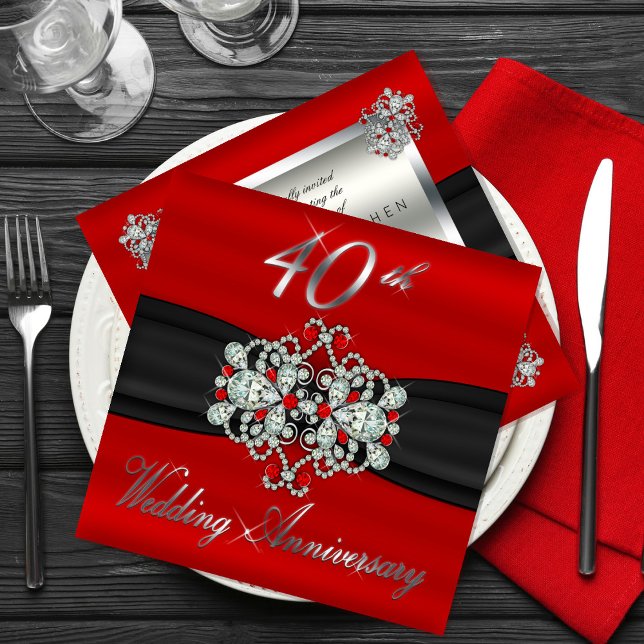 Gated Look Diamond Rubies 40th Wedding Anniversary Invitation (Creator Uploaded)