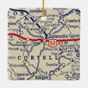 Gatesville TX 1941 Map Ceramic Ornament