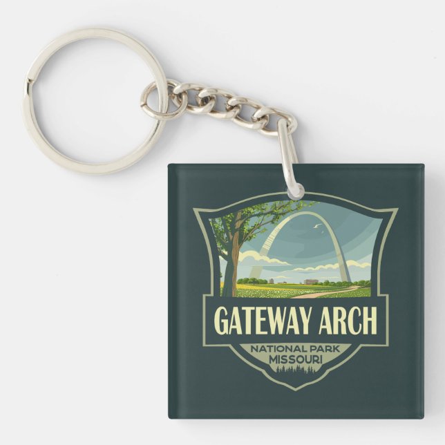 Gateway Arch National Park Illustration Retro Art Key Ring (Front)
