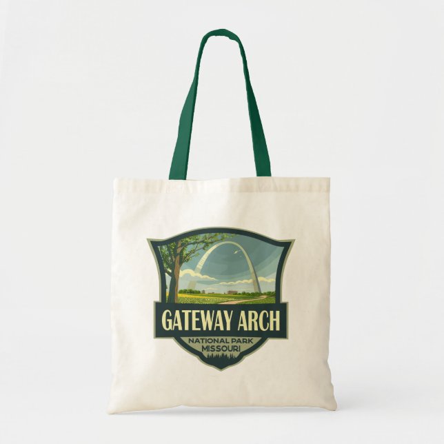 Gateway Arch National Park Illustration Retro Art Tote Bag (Front)