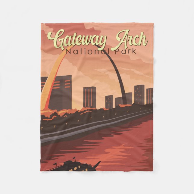 Gateway Arch National Park Illustration Travel Art Fleece Blanket (Front)
