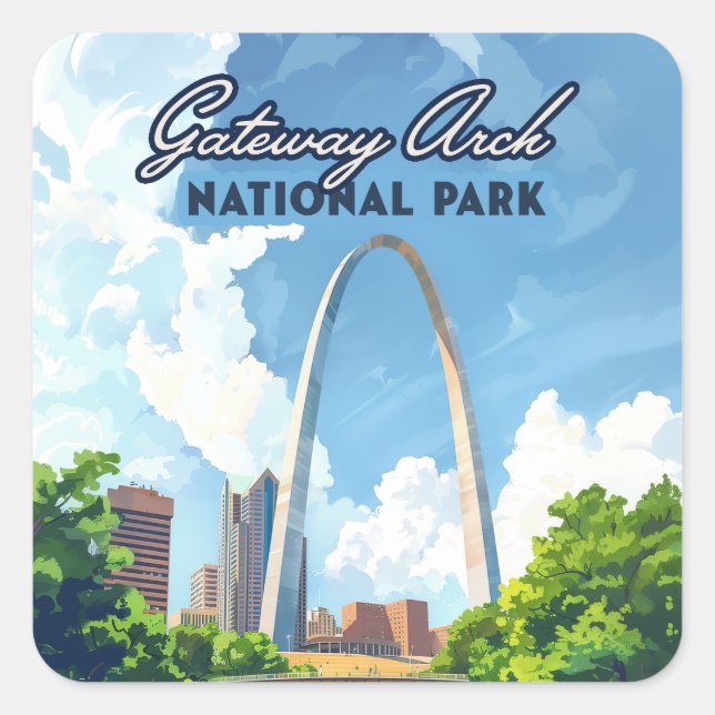 Gateway Arch National Park Missouri St Louis Retro Square Sticker (Front)