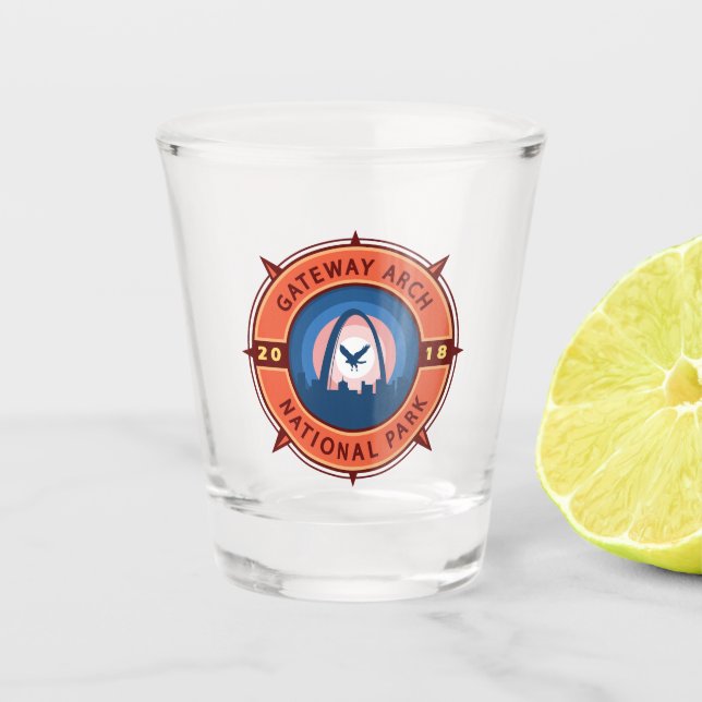Gateway Arch National Park Retro Compass Emblem Shot Glass (Front)