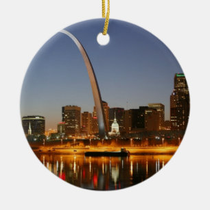 Gateway Arch St. Louis Mississippi at Night Ceramic Tree Decoration