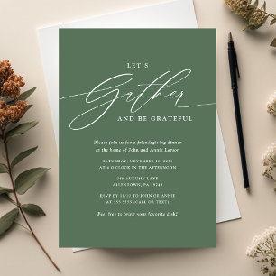 Gather and Be Grateful Friendsgiving Green Invitation