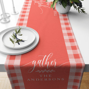 Gather Coral Buffalo Check Fall Thanksgiving Short Short Table Runner