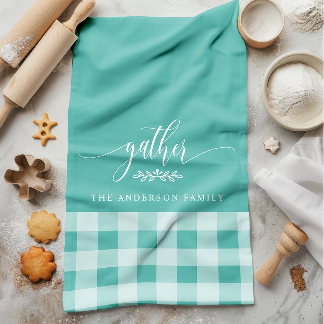 Gather Fall Teal & White Buffalo Check Tea Towel (Creator Uploaded)