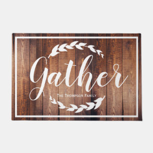Gather Farmhouse Laurels & Brown Wood Print Doormat