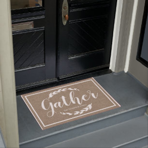Gather Farmhouse Laurels & Faux Burlap Doormat