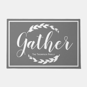 Gather Farmhouse Laurels & Grey   Family Name Doormat