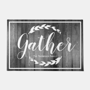 Gather Farmhouse Laurels & Grey Wood Print Doormat