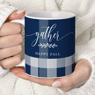 Gather Happy Fall Navy & White Buffalo Check Coffee Mug