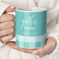 Gather Happy Fall Teal & White Buffalo Check