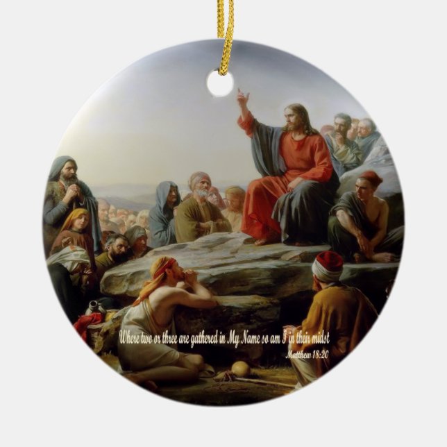 Gather in My Name - Matt 18:20 Scripture Ceramic Tree Decoration (Front)