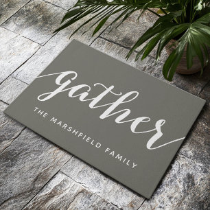 Gather - Modern calligraphy with Family Name Doormat