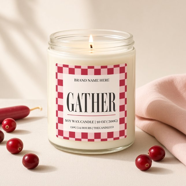 Gather Pink Red Gingham Custom Thanksgiving Square Sticker (Creator Uploaded)