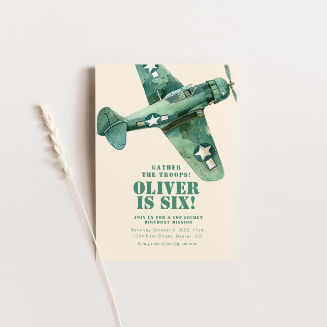 Gather the Troops Military Aeroplane Birthday Invitation (Creator Uploaded)
