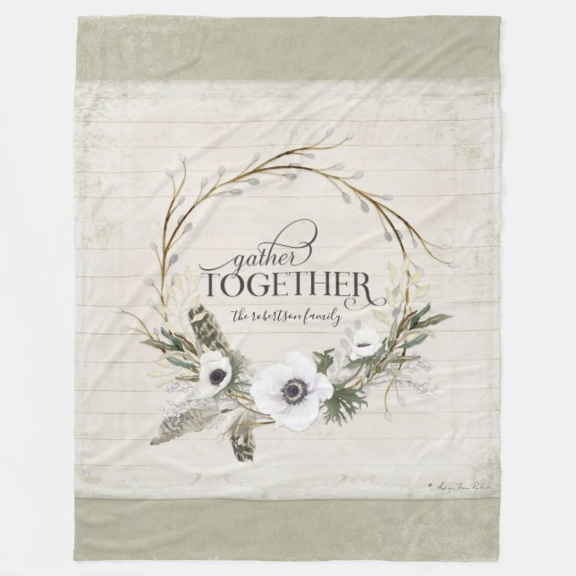 Gather Together Family Rustic Farmhouse Wreath Art Fleece Blanket (Front)
