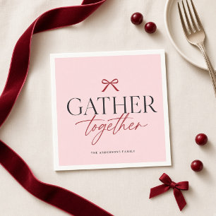 Gather Together Pink Bow Personalised Thanksgiving Napkin