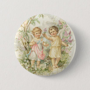 Gather - Two Angels Gathering Flowers 6 Cm Round Badge