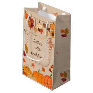  Gather with Gratitude 2026 Autumn Pumpkin &Leaves Small Gift Bag
