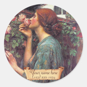 "Gather Ye Rosebuds" Pre-Raphaelite Bookplate Classic Round Sticker