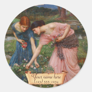 "Gather Ye Rosebuds" Pre-Raphaelite Bookplate Classic Round Sticker