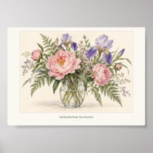 Gathered Garden Peonies and Irises Art Print