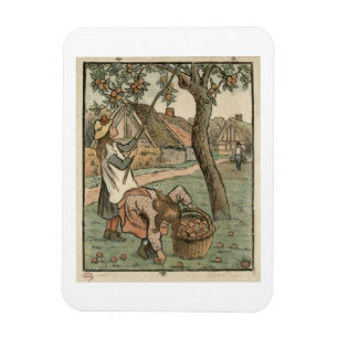 Gathering Apples, from 'Travaux des Champs', engra Magnet