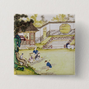 Gathering bamboo to make paper 15 cm square badge