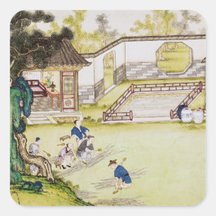 Gathering bamboo to make paper square sticker