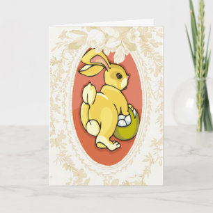 Gathering Eggs Bunny Easter Card