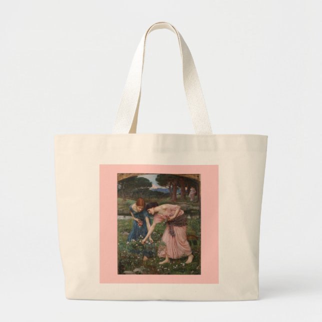 Gathering Flowers by John Waterhouse Large Tote Bag (Front)