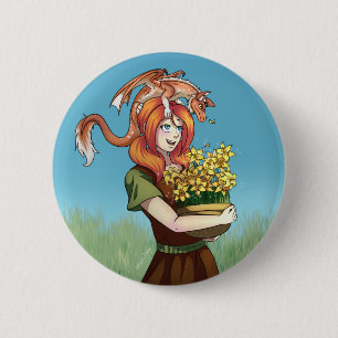 Gathering Flowers with a Dragon 6 Cm Round Badge