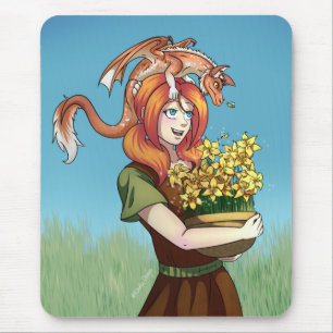 Gathering Flowers with a Dragon Mouse Mat