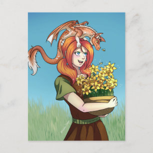 Gathering Flowers with a Dragon Postcard